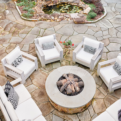 Flagstone Courtyard and bluestone built-in gas outdoor fireplace