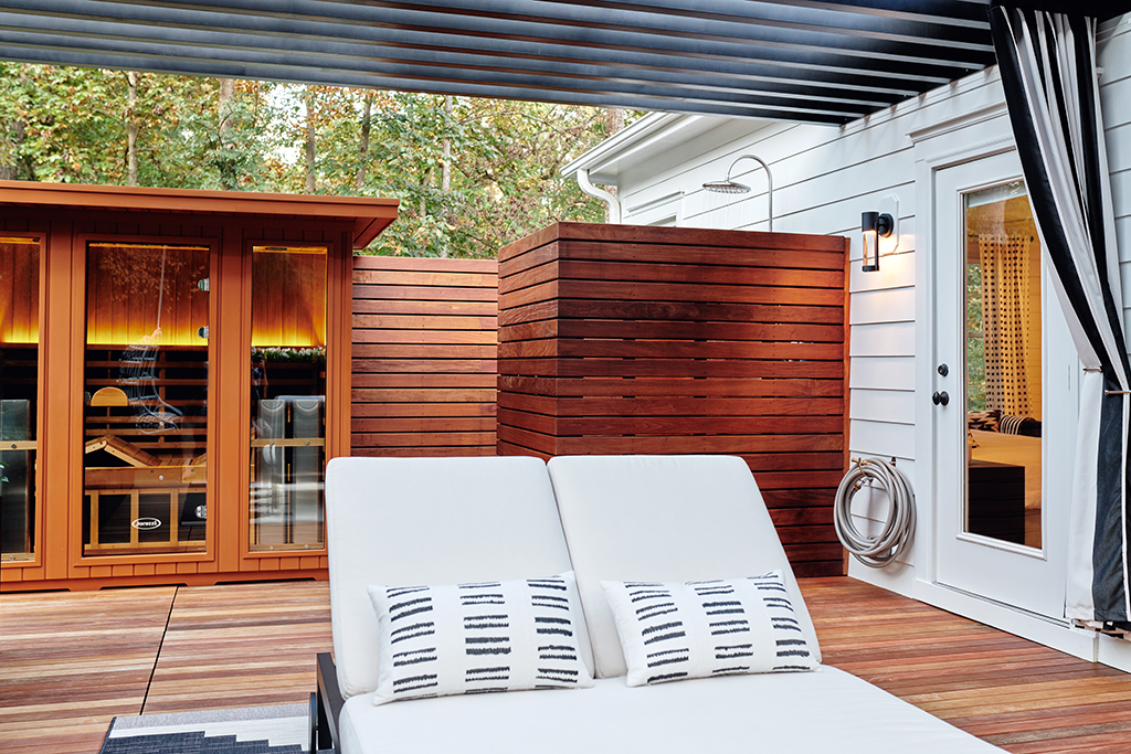 Zen Ipe Rooftop Spa Deck featuring infrared sauna and outdoor shower