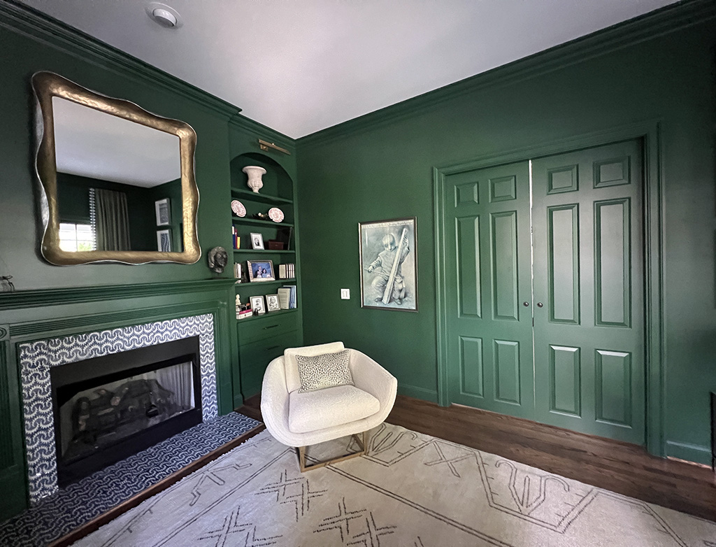 Custom green arched built-ins